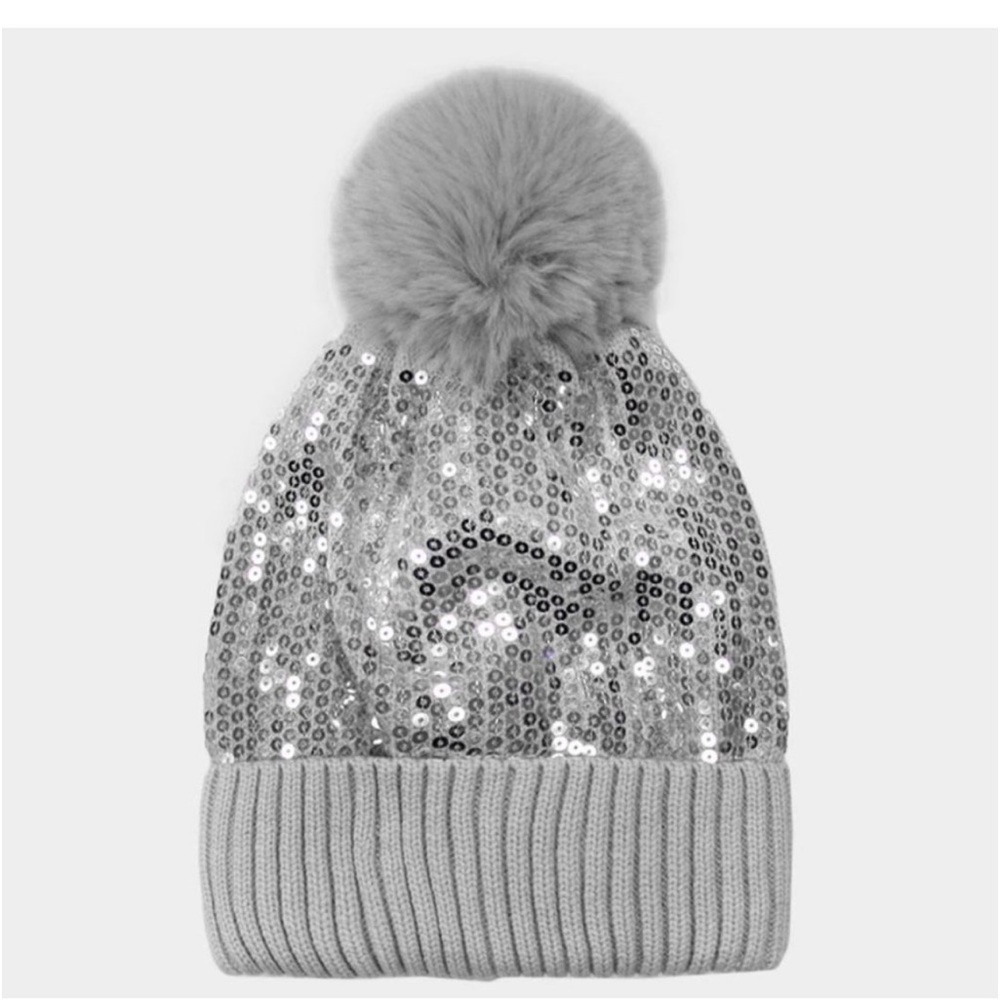 019. Sequin Embellished Pom Pom Beanie Hat